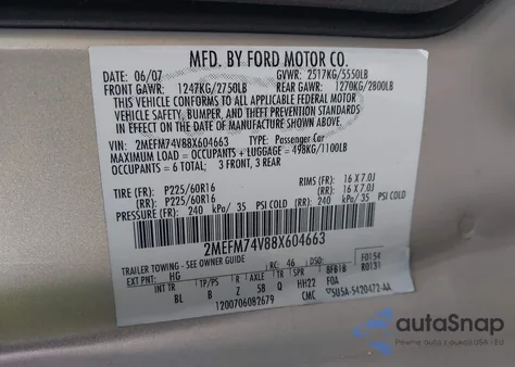 2008 Mercury Grand Marquis Gs from USA, damaged, VIN 2MEFM74V88X604663